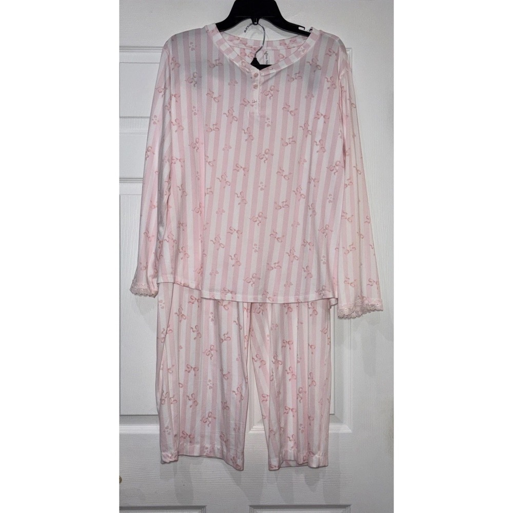 Flora Nikrooz Pajama Set Women XL 14-16 Pink White 2-Piece Top & Pants Sleepwear - Picture 2 of 15